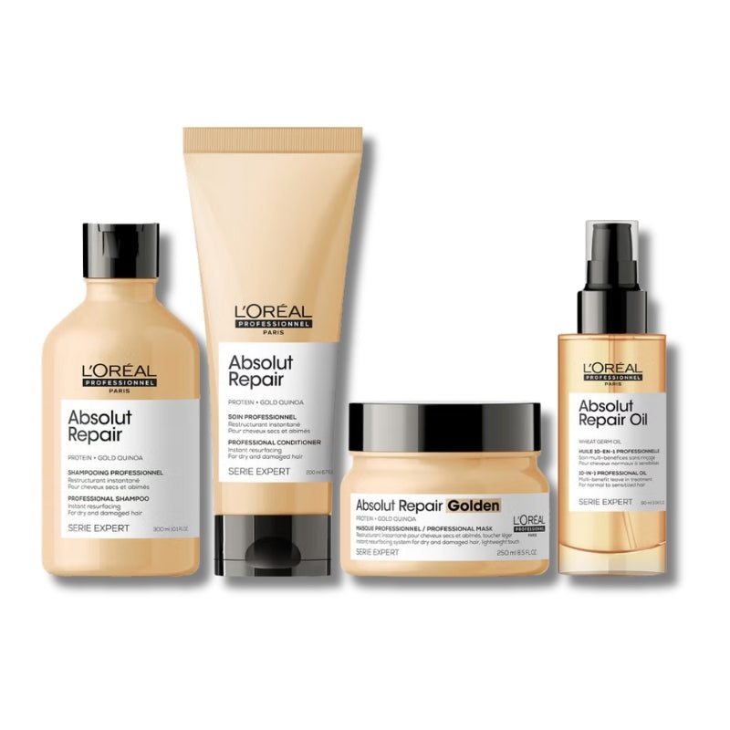 L’Oral Professionnel Absolut Repair Hydrating Bundle Set with Shampoo, Conditioner, Mask & Oil for Dry Hair