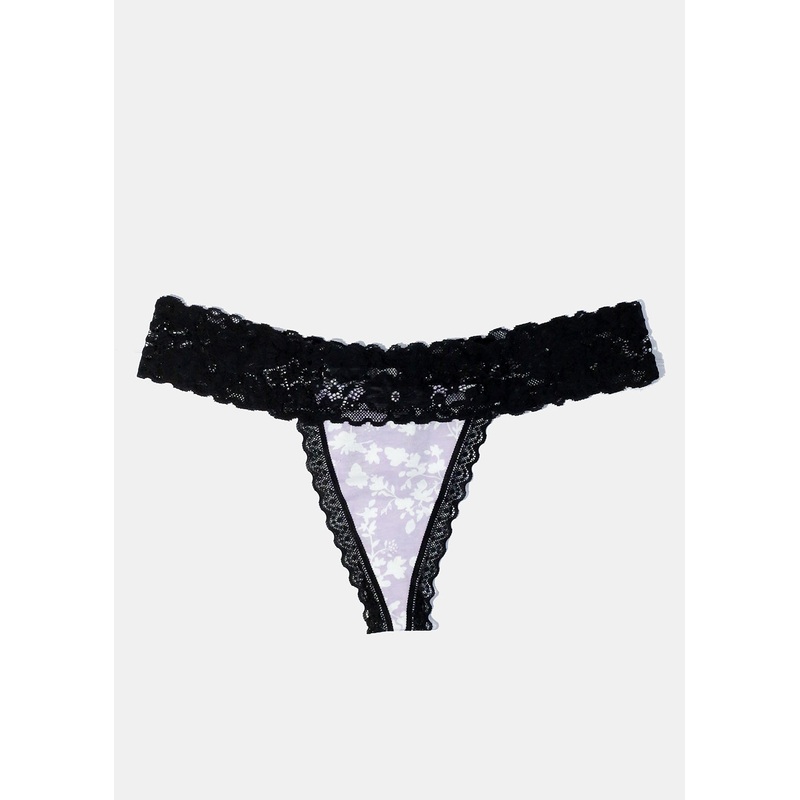 Floral Black Lace Thong Small