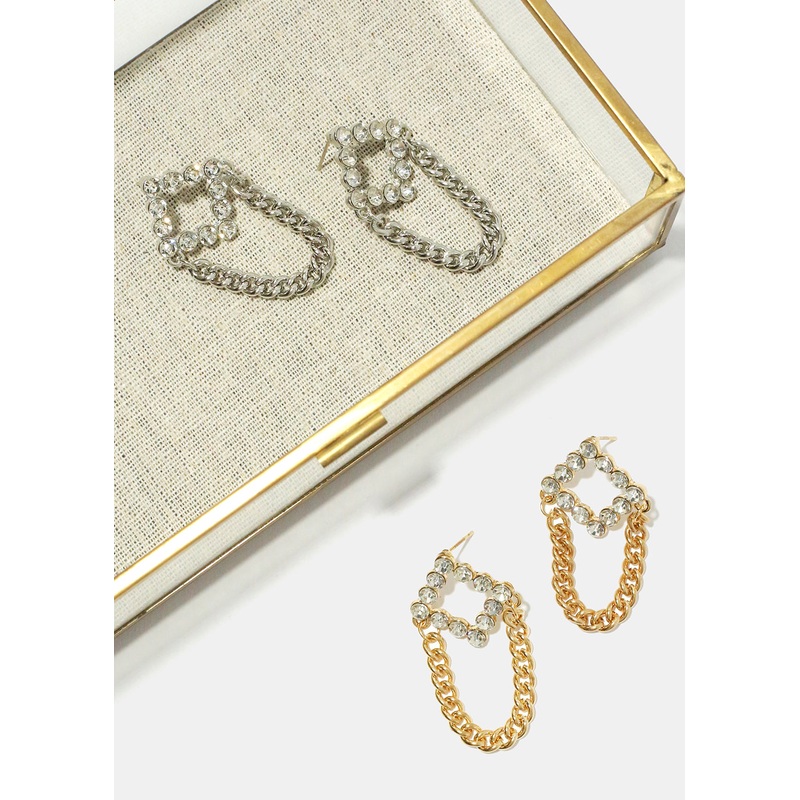 Square with Chain Earrings Gold