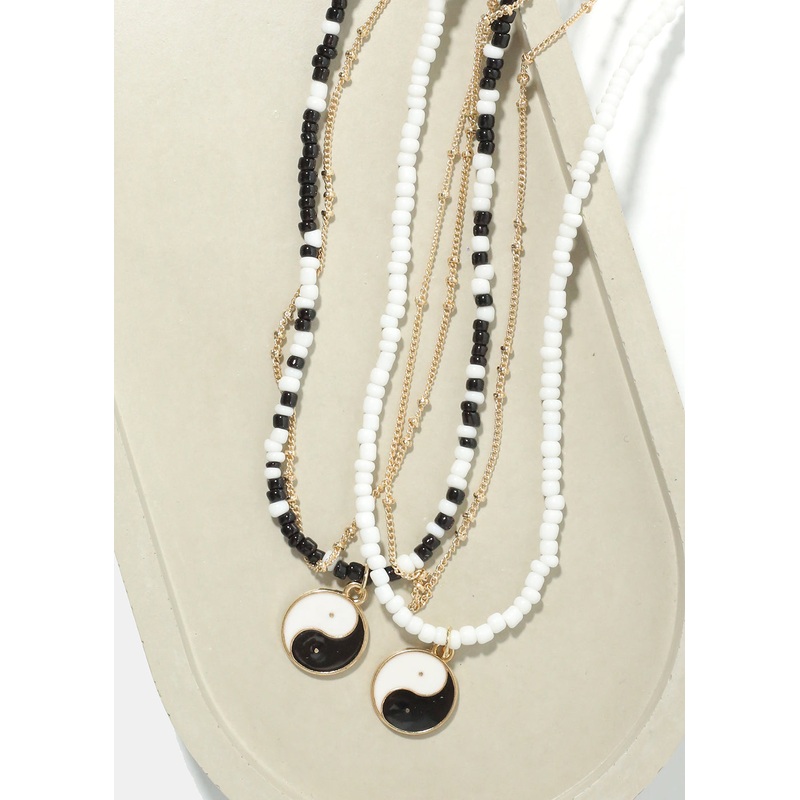 2 Layered Yin Yang Beaded Necklace G. White