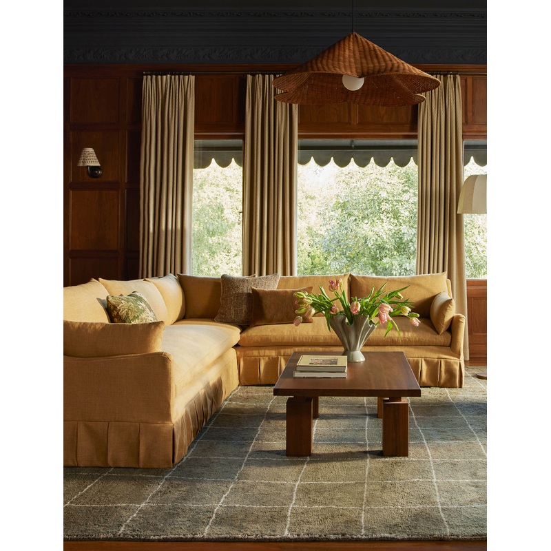 Portola Pleated Sectional Sofa Army Performance Basketweave Left-Facing