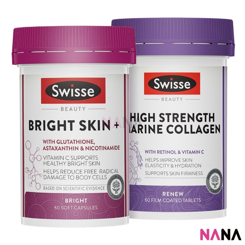 Swisse Beauty Bright Skin + 60 Capsules & Beauty High Strength Marine Collagen 60 Tablets