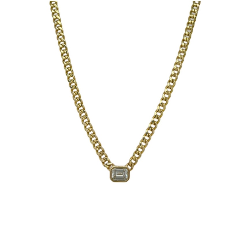 Bezel Emerald Diamond Cuban Necklace