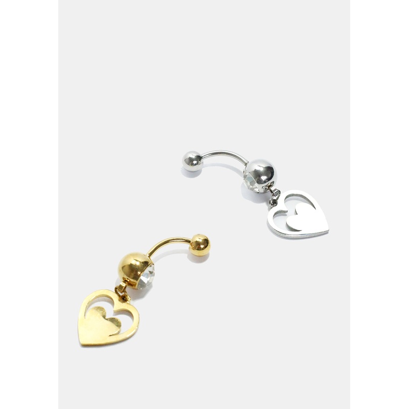 Heart Gemstone Belly Piercing Gold