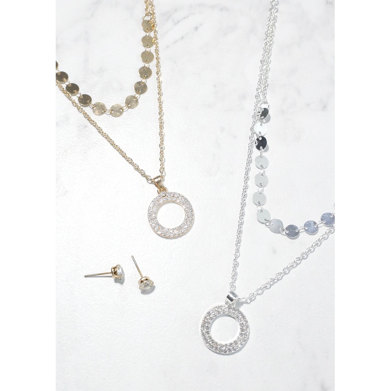 Circle & Sequin Necklace Gold