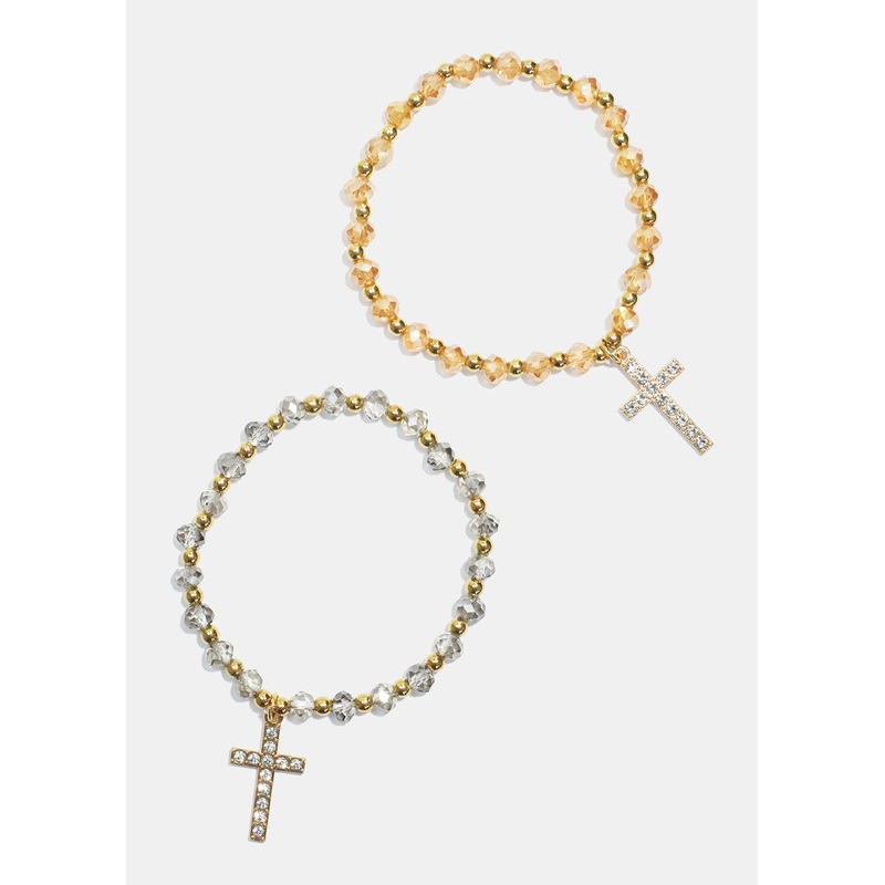 Cross Charm Beaded Bracelet Gold