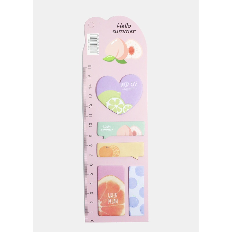 Fruit Print Index Sticky Notes & Ruler Pink