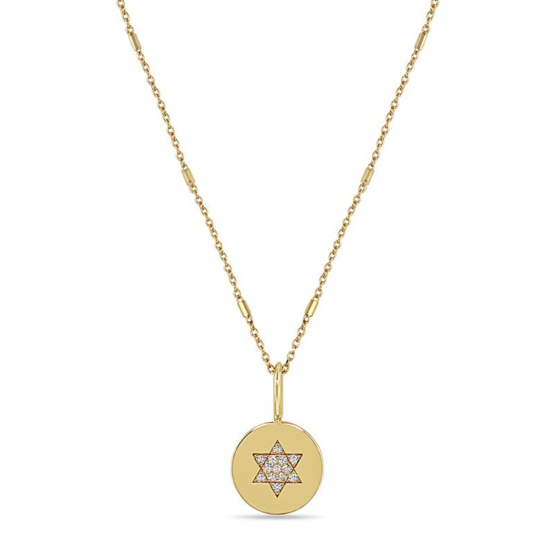 14K PAV DIAMOND STAR OF DAVID DISC PENDANT NECKLACE