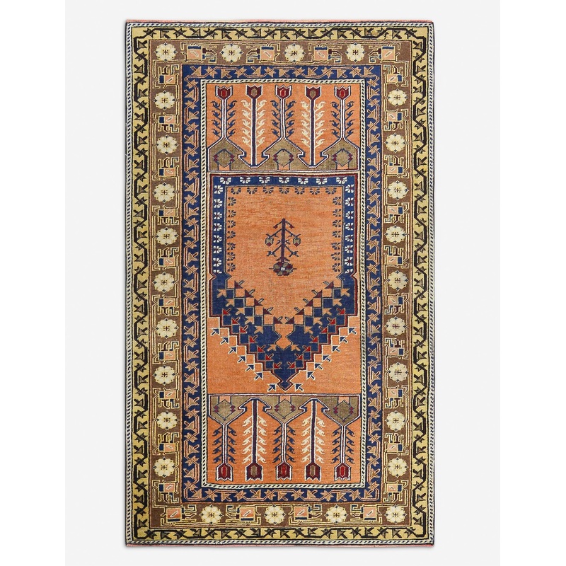 Vintage Turkish Hand-Knotted Wool Rug No. 499, 3′ 10″ x 6′ 7″