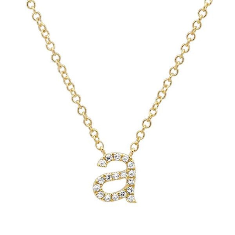 Lowercase Pave Initial Necklace Yellow Gold A
