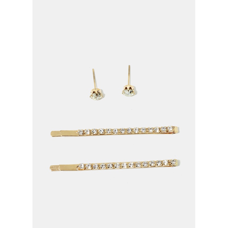 Classic Hair Clip & Earrings Set Gold