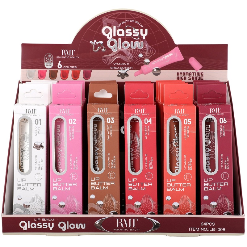 Romantic Beauty Glassy Glow Lip Butter Balm – Wholesale Display 24 Units (LB-008)