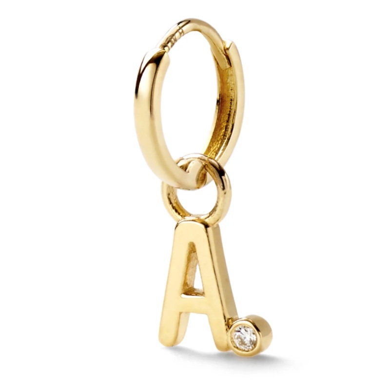 Diamond Bezel Letter Huggie Gold a
