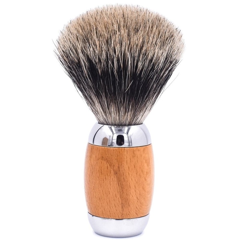 Beechwood & Chrome Handle Deluxe Pure Badger Shave Brush & Stand (TSBPB) – by Taconic Shave