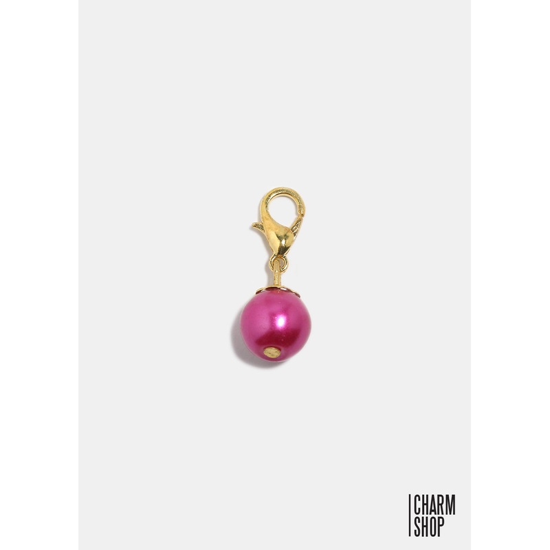 Gold Tone Dark Pink Pearl Dangle Charm