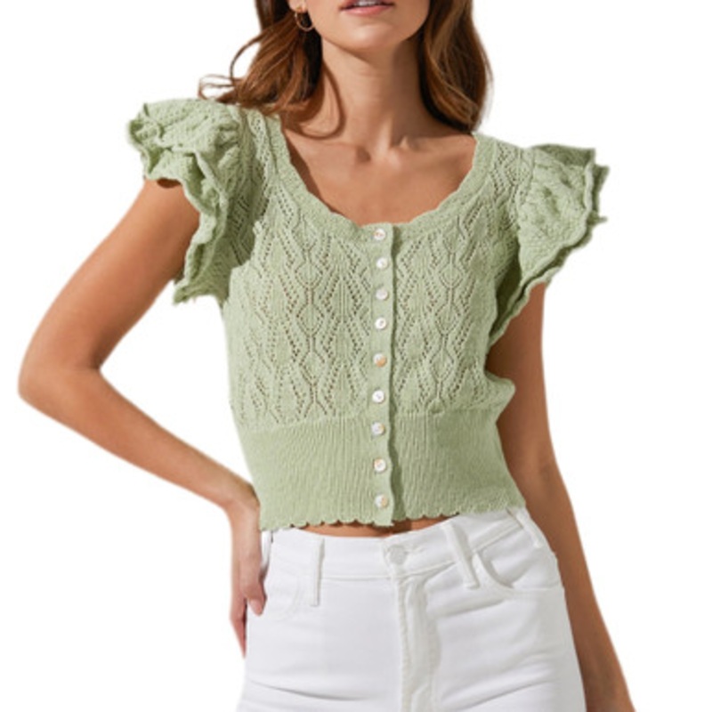 Myla Ruffle Sleeve Cardigan – Laurel Green.