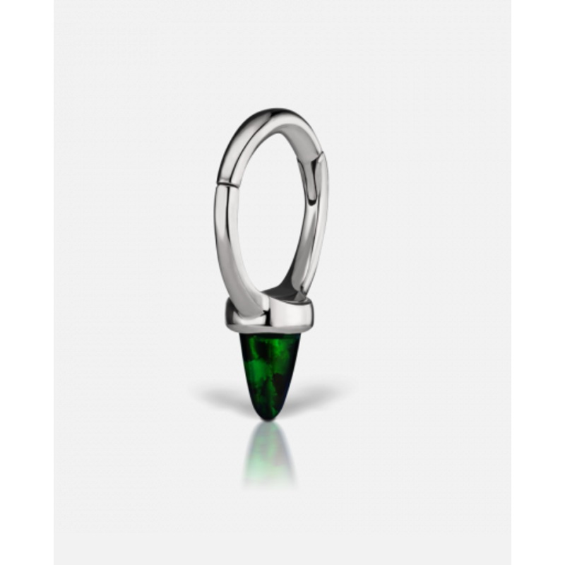 6.5mm Single Short Black Opal Spike Hoop Earring WHITE GOLD