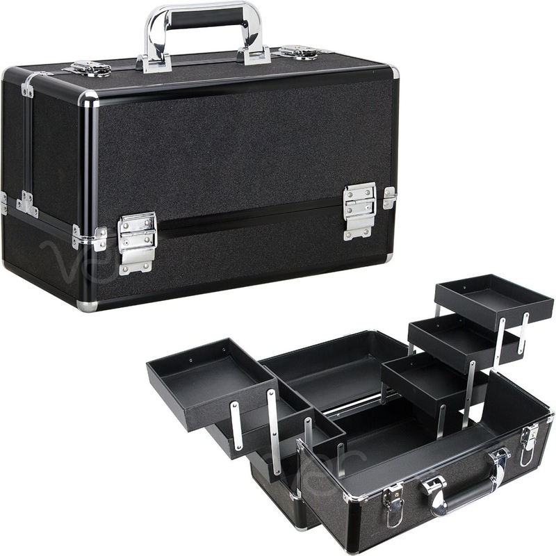 Just Case Accordion Tray 6 Tier Pro Makeup Case (VP001) Black Glitter