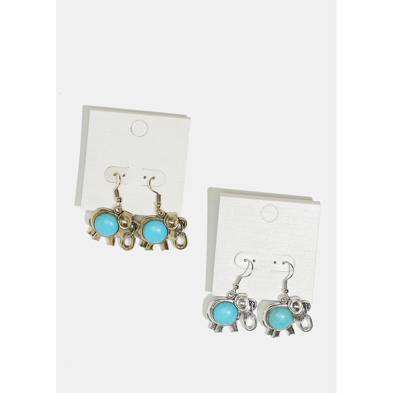 Elephant Stone Dangle Earrings Gold