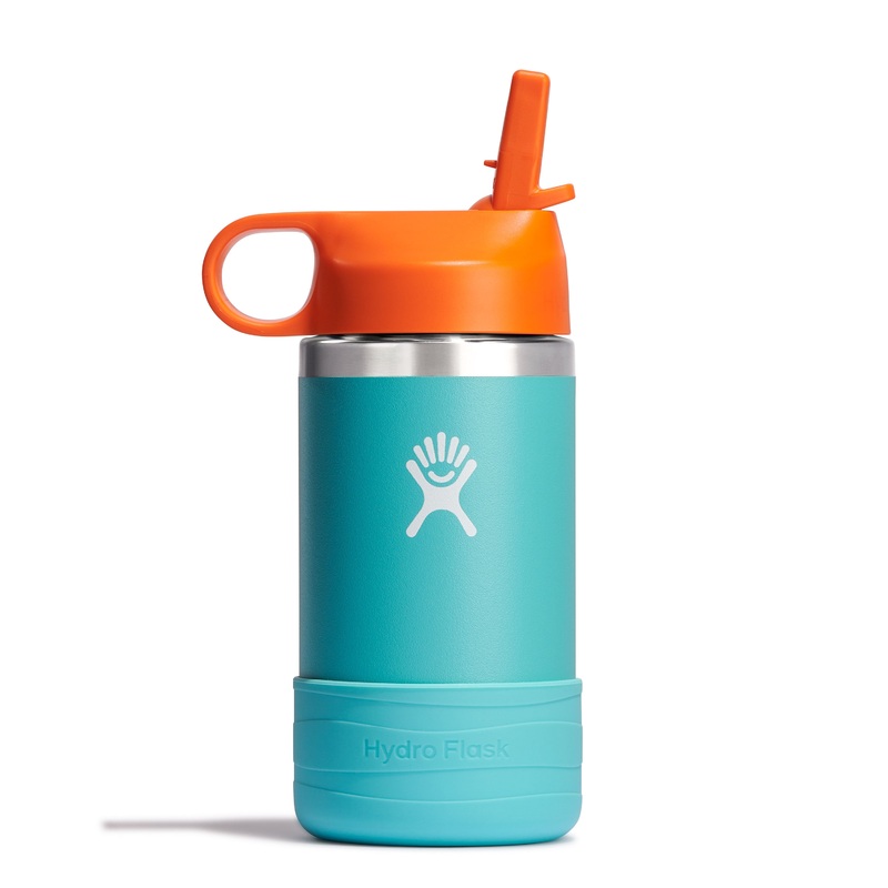 Kids Stainless Steel Wide Mouth Bottle with Straw Cap & Boot, 12 oz Seaspray