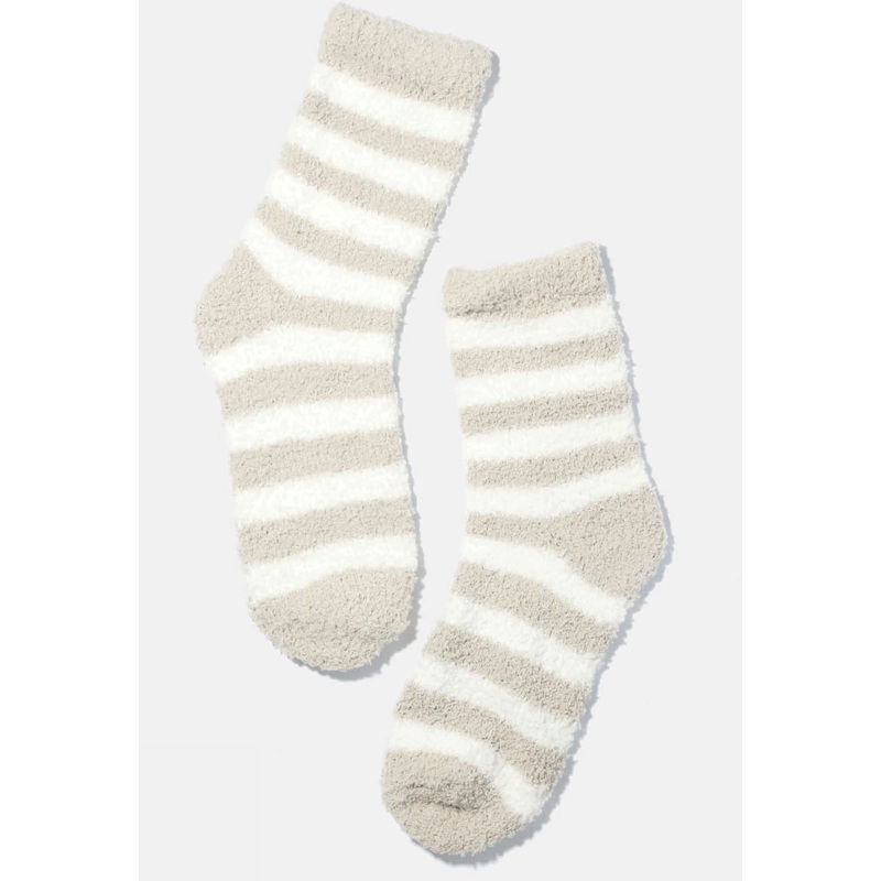 Miss A Stripe Fuzzy Socks Beige