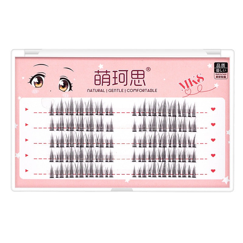 MKS Fishtail Natural Single-Cluster Fairy Hair Segmented Little Devil Style False Eyelashes  1 box Triple Row Pack with Black Stems