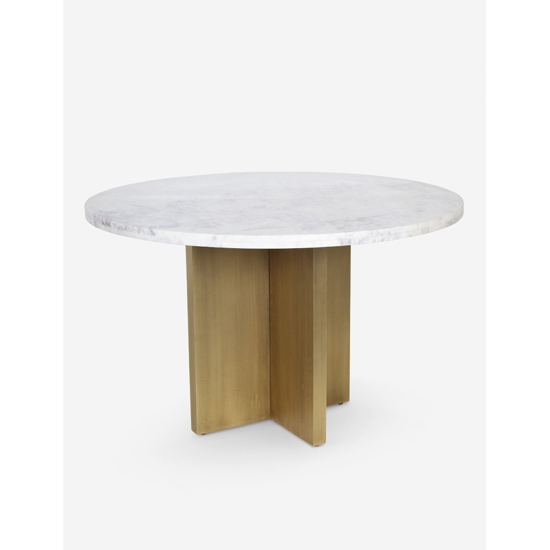 Rowell Round Dining Table Brass and White Marble