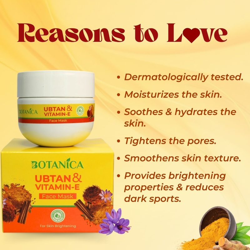 BOTANICA Ubtan & Vitamin E Facemask- Brightens Skin, Soothes & Hydrates Skin, 100g