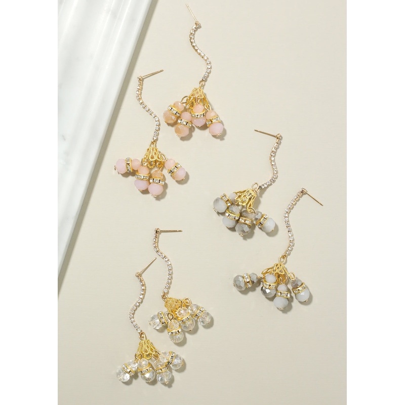Cluster Crystal Dangle Earrings Peach