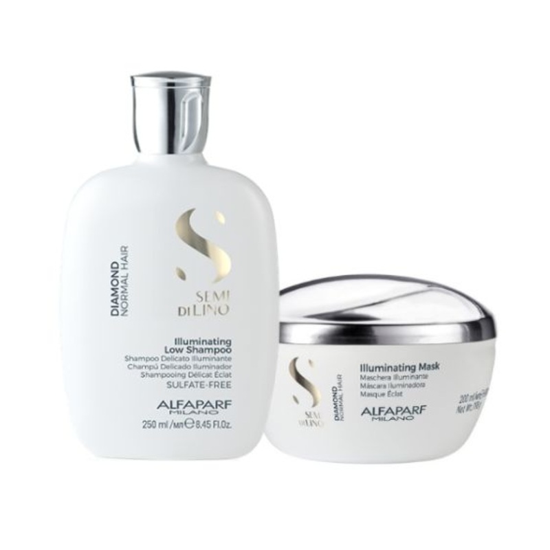 [Sample 0.68 oz] Alfaparf Milano Semi Di Lino Illuminating Low Shampoo + Mask Duo | Diamond Shine For Normal Hair