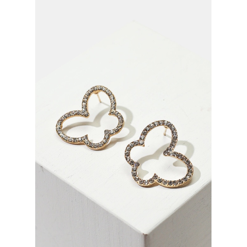 Rhinestone-Studded Butterfly Stud Earrings Gold