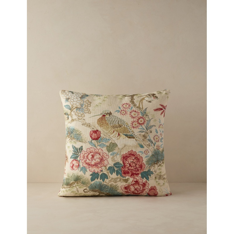 Shenyang Print Linen Pillow by Scalamandre Sandalwood Square