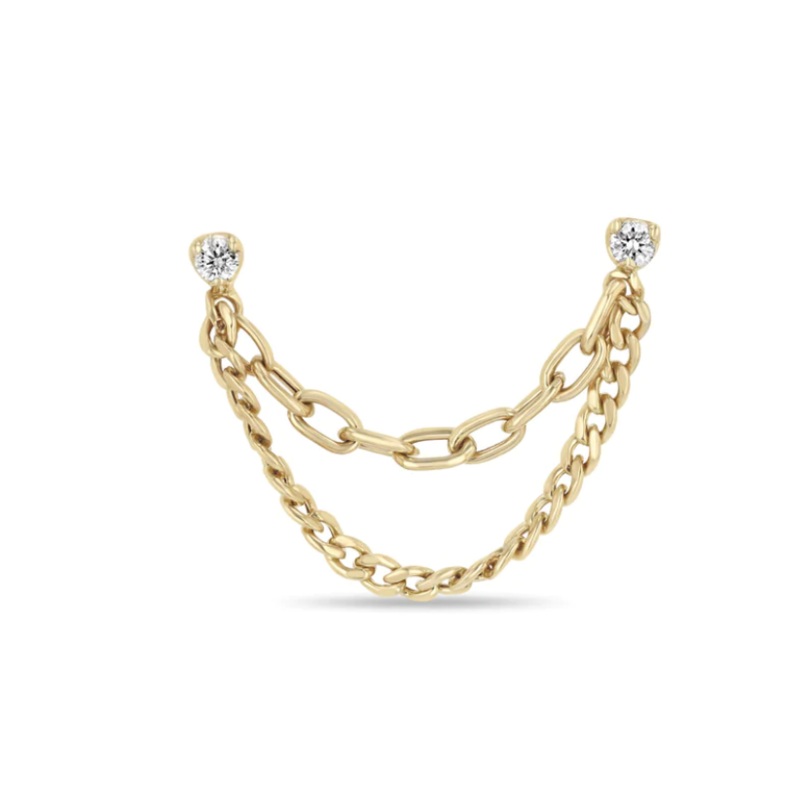 14K PRONG DIAMOND & MIXED CHAIN DOUBLE STUD EARRING