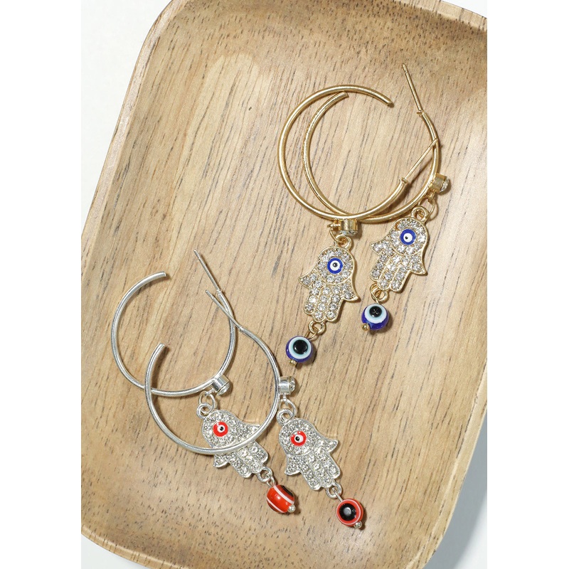 Evil Eye Hoop Earrings S. Red