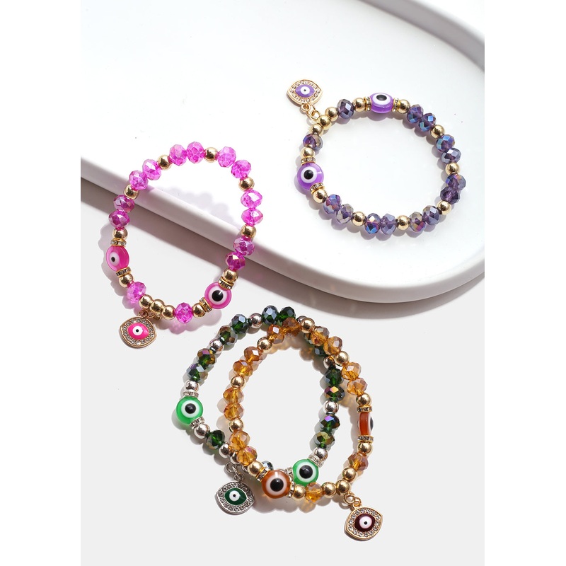 Colorful Evil Eye Bracelet & Earring Set G. Brown