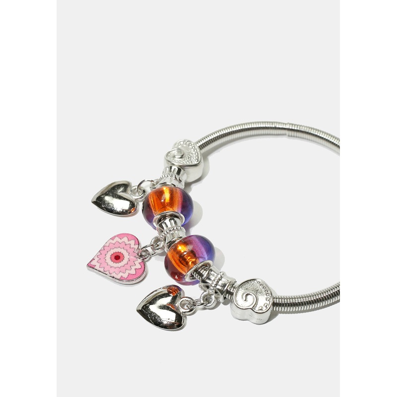Heart Charm & Bead Coil Bracelet
