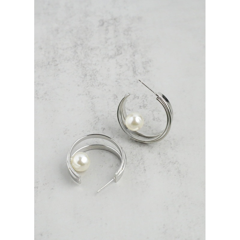 Floating Pearl Hoop Earrings Gold