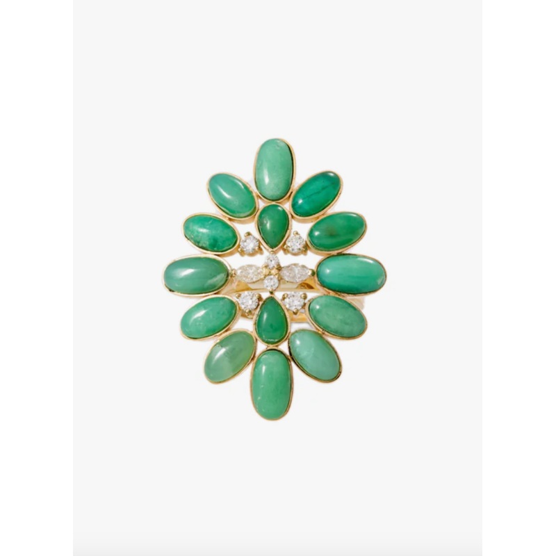 DIAMOND + CHRYSOPRASE BLOSSOM RING