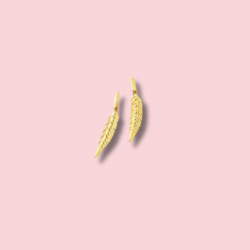 Feather Earrings, Small Yellow Gold