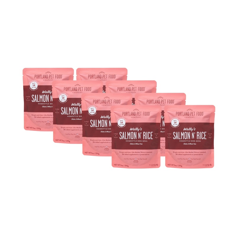 Wally’s Salmon N’ Rice, Human-Grade Dog Meal, Mixer or Meal Topper, 9 oz Pouches